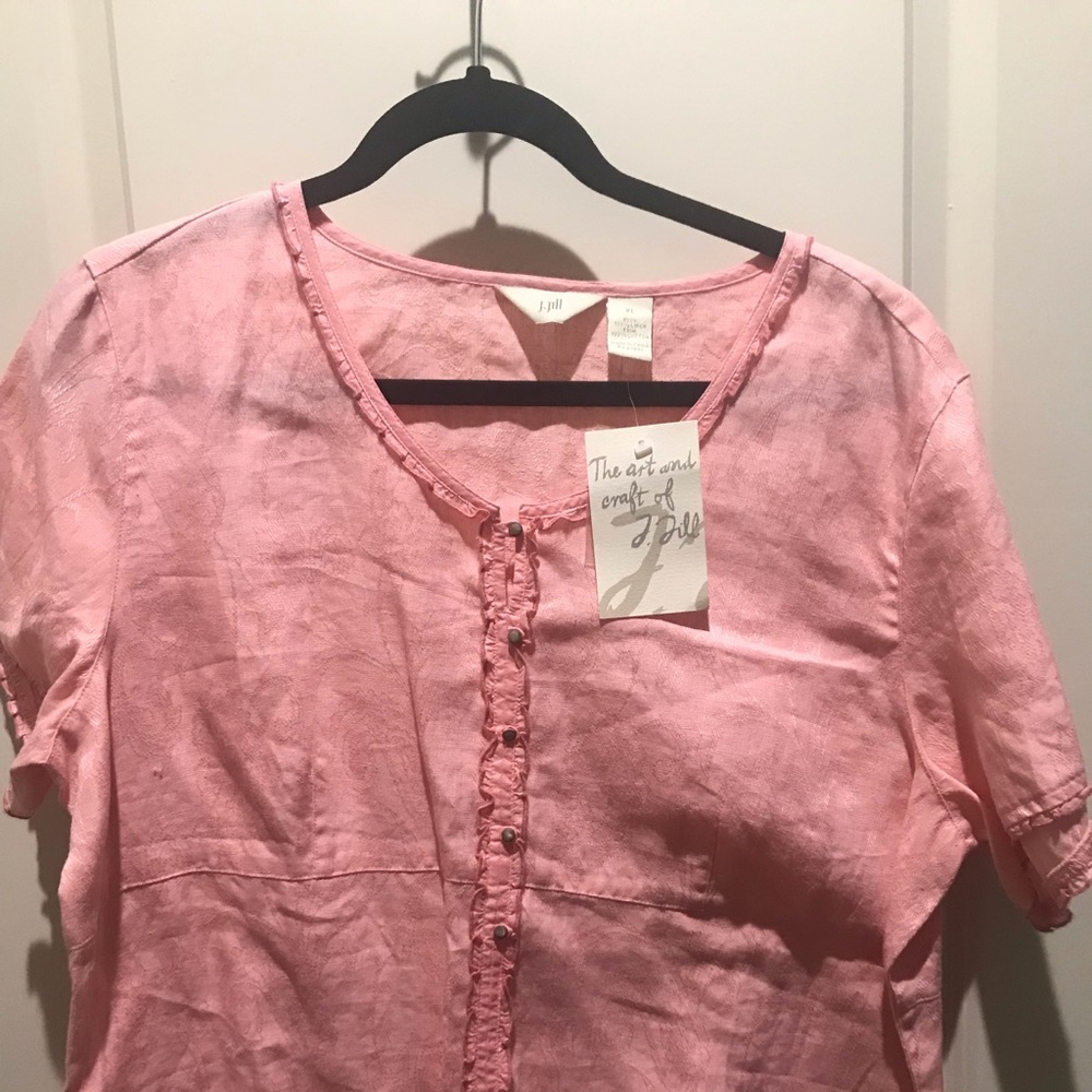 NWT J. Jill Begonia Pink Ruffled Front Tunic Blouse - XL